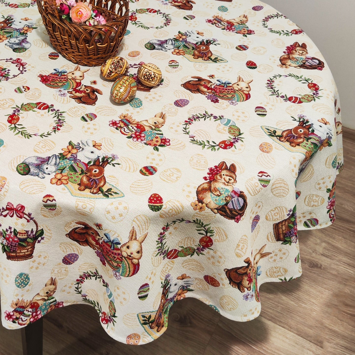 Round Easter Tablecloth Tapestry Floral Cute Bunny Table cloth for round table