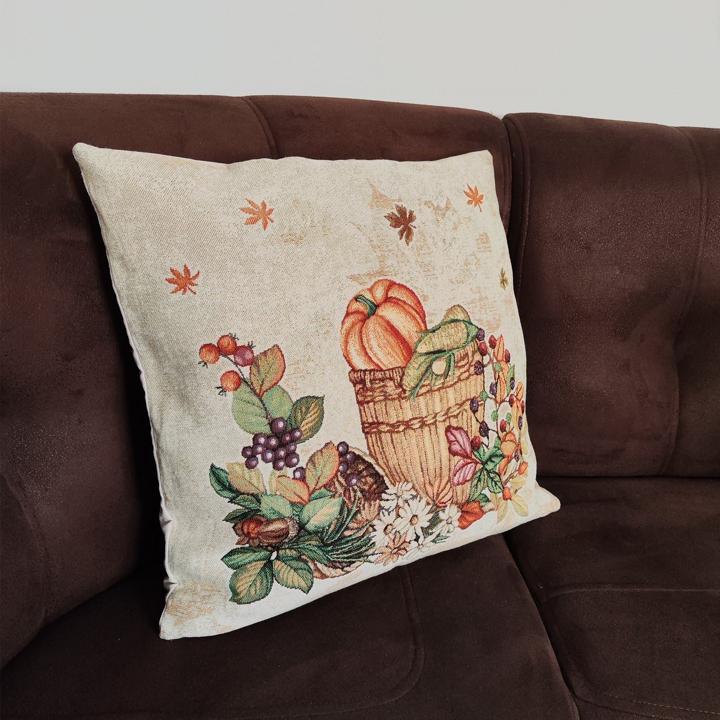 Thanksgiving Fall Square Cushion Covers, Washable Tapestry Halloween Throw Pillow Covers, Decorative zippered sofa 18in Cushions case Design Decorative Cushions Cover