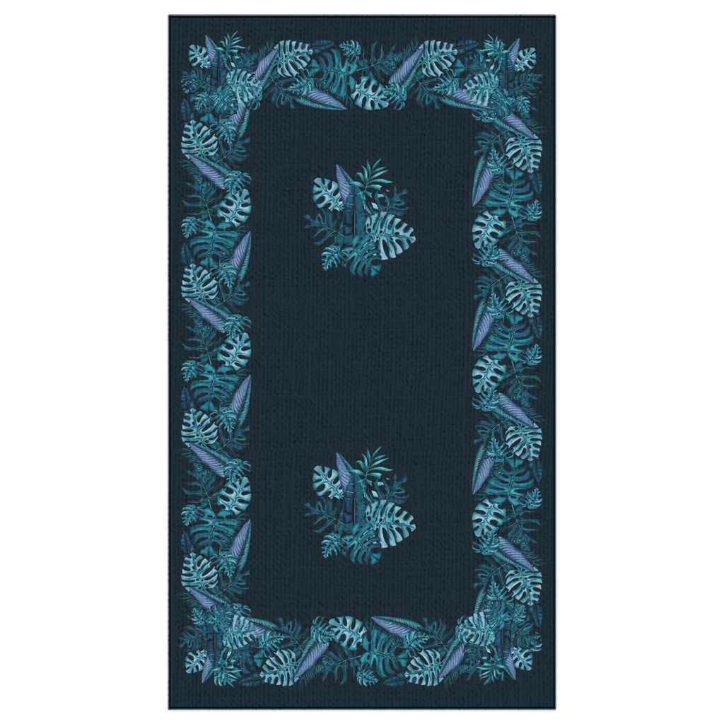 Blue Cotton Tablecloth Dark Blue Square with Tropical Monstera Palm Leaves for Square Round TableMaystat