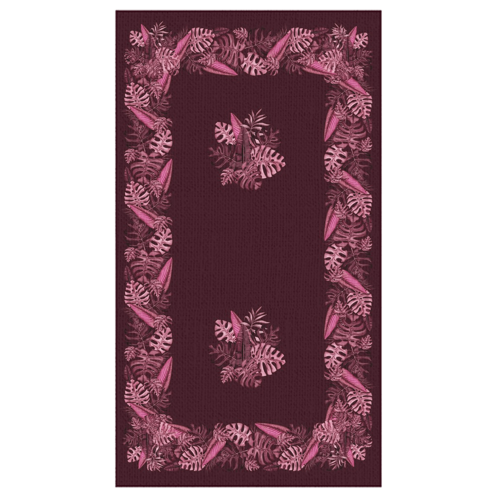 Cotton Burgundy Tablecloth Red Square with Tropical Monstera Palm Leaves for Square Round TableMaystat