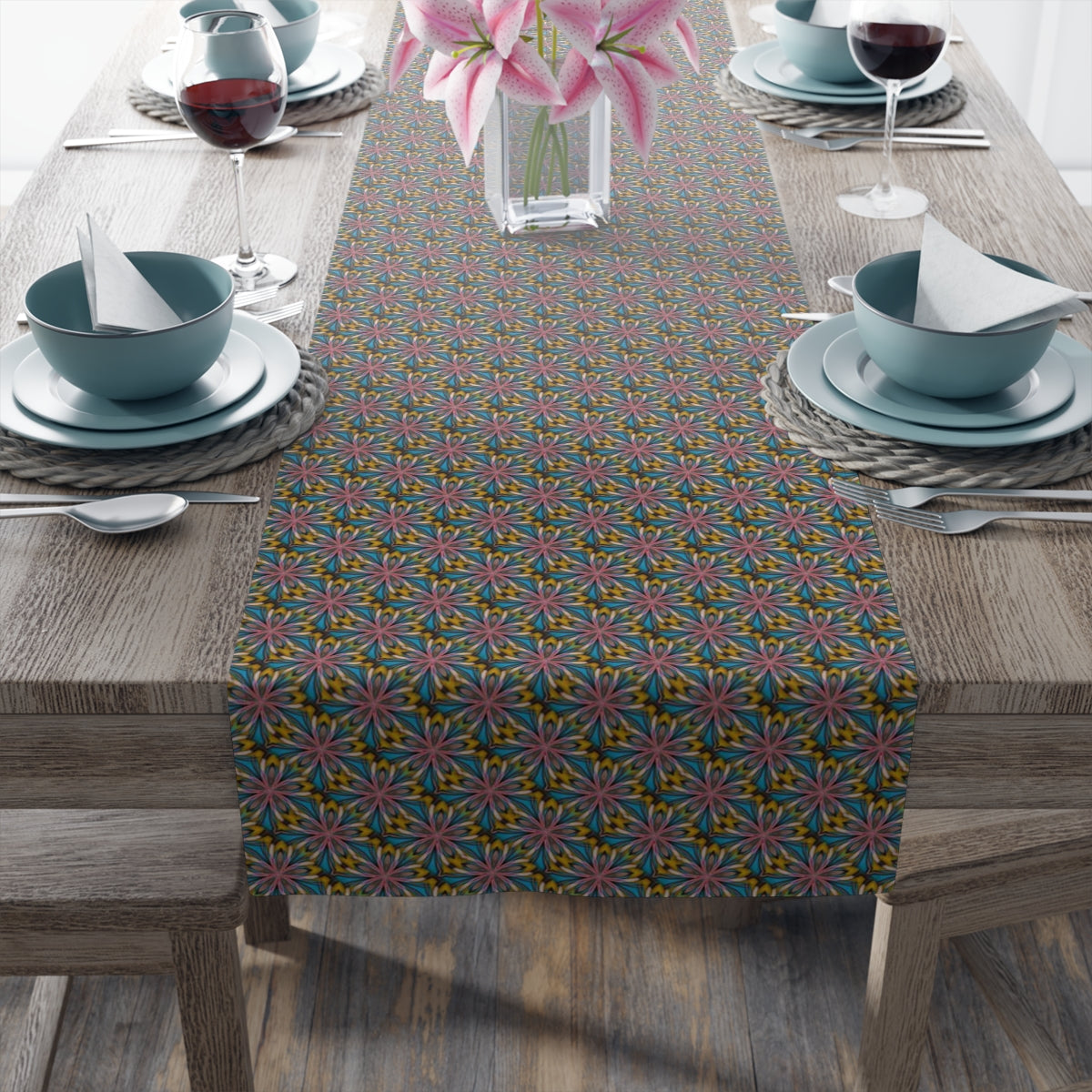 Table Runner for Kitchen Island With Geometric Print