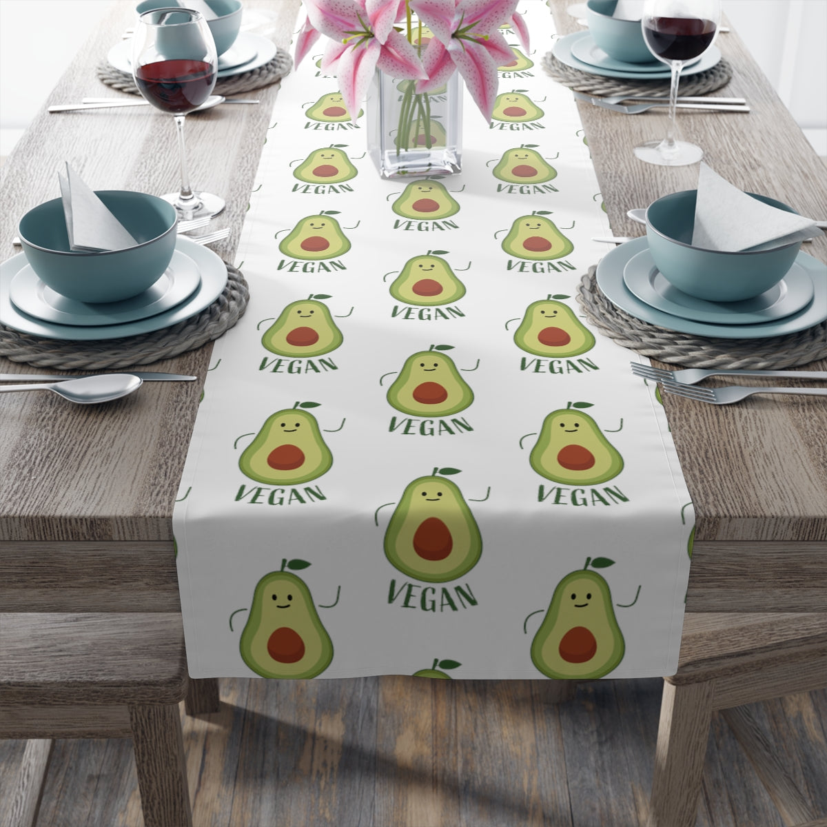 Table Runner White with Avocado for Vegans