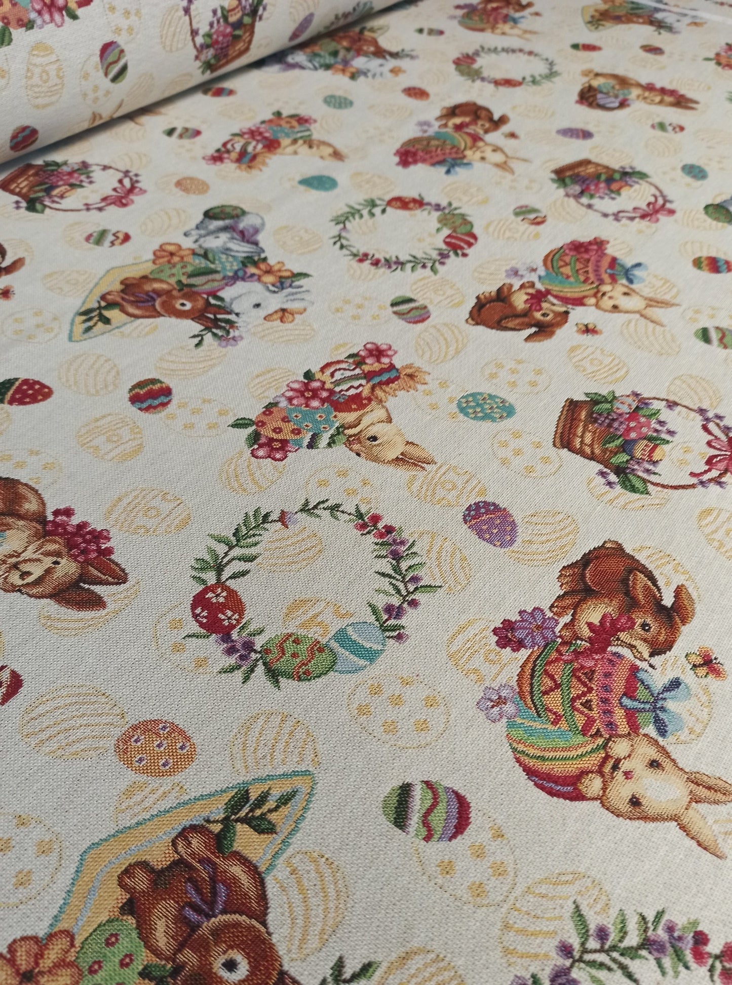 Easter Tablecloth Fabric Square Rectangular Cute Easter Bunny Tapestry Table linen with Flower