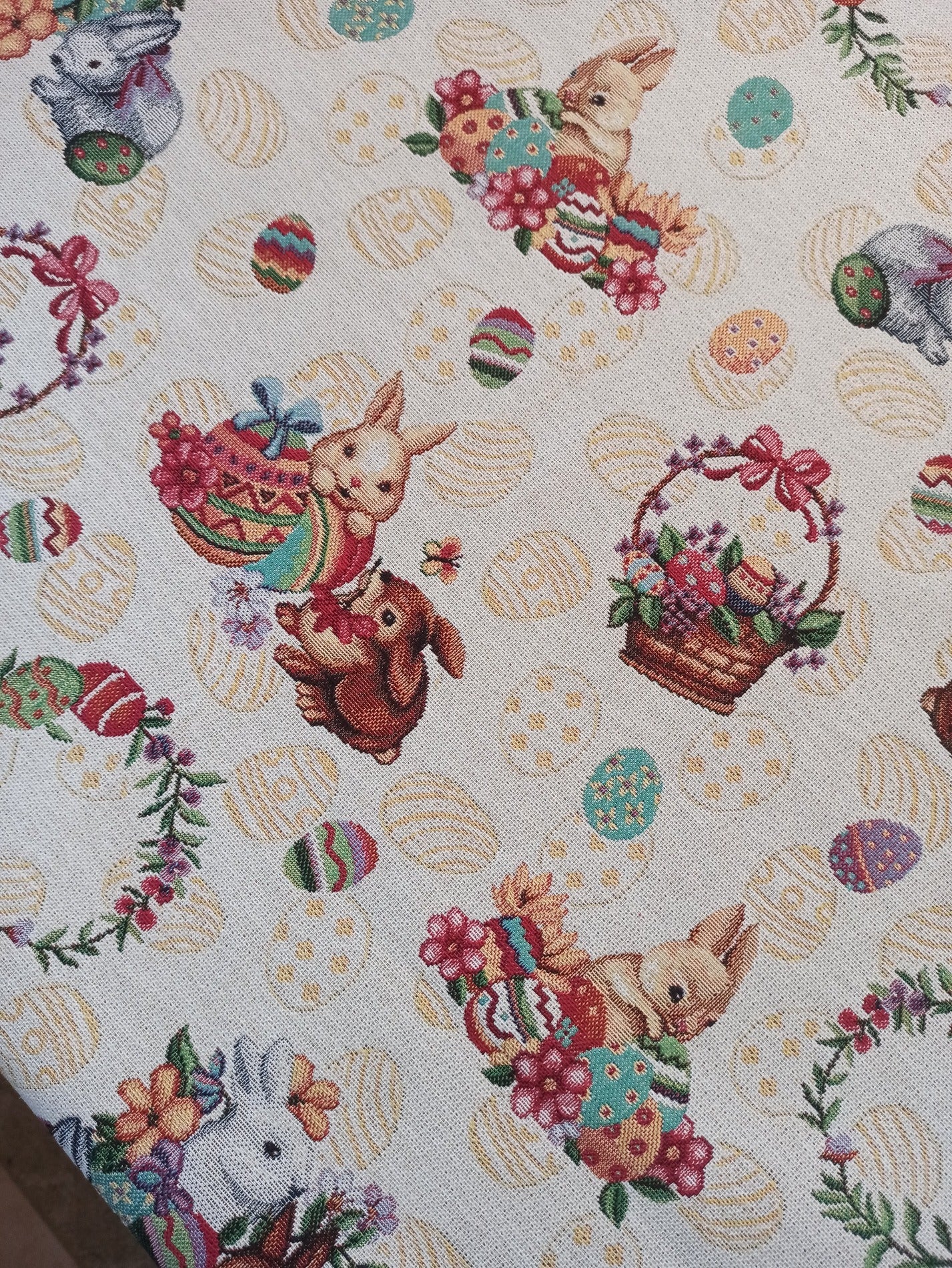 Easter Table Runners Tapestry Fabric Bunny Floral Pictorial