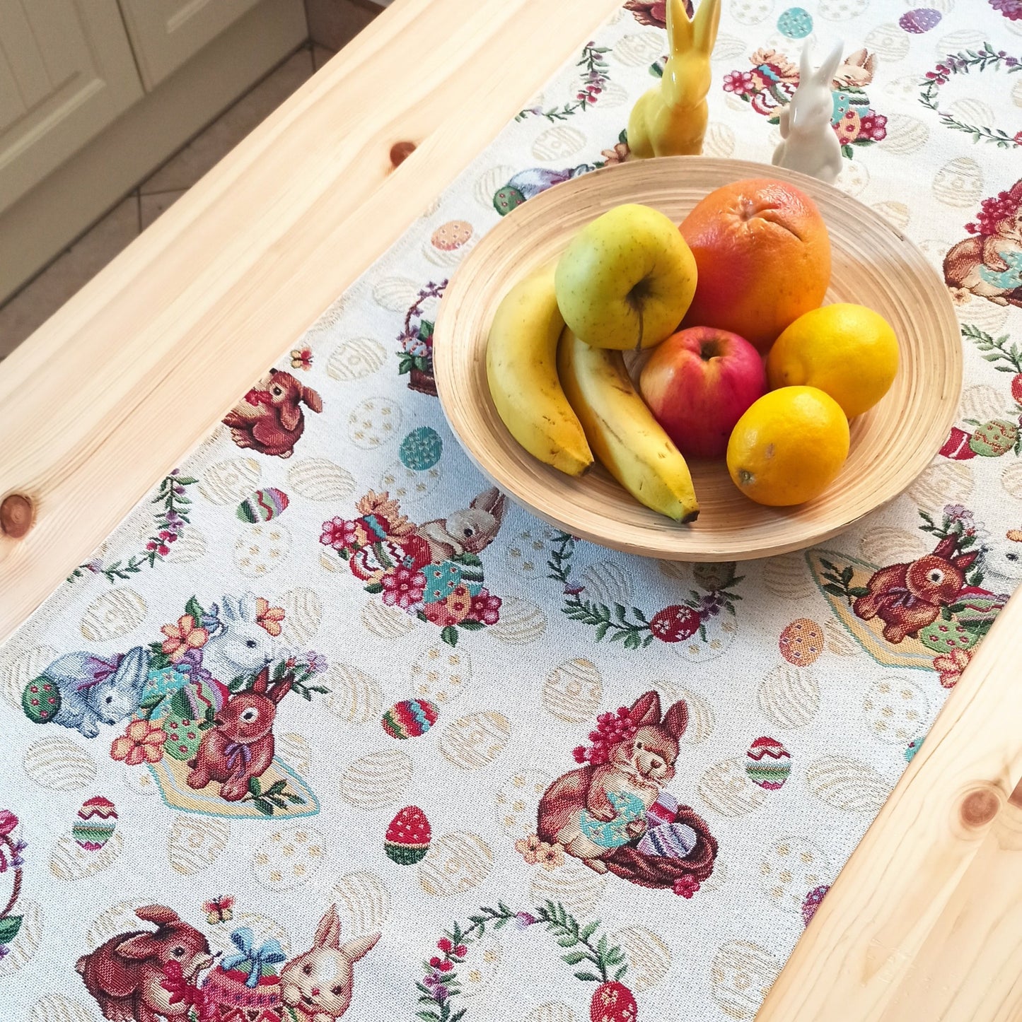 Easter Table Runners Tapestry Fabric Bunny Floral Pictorial