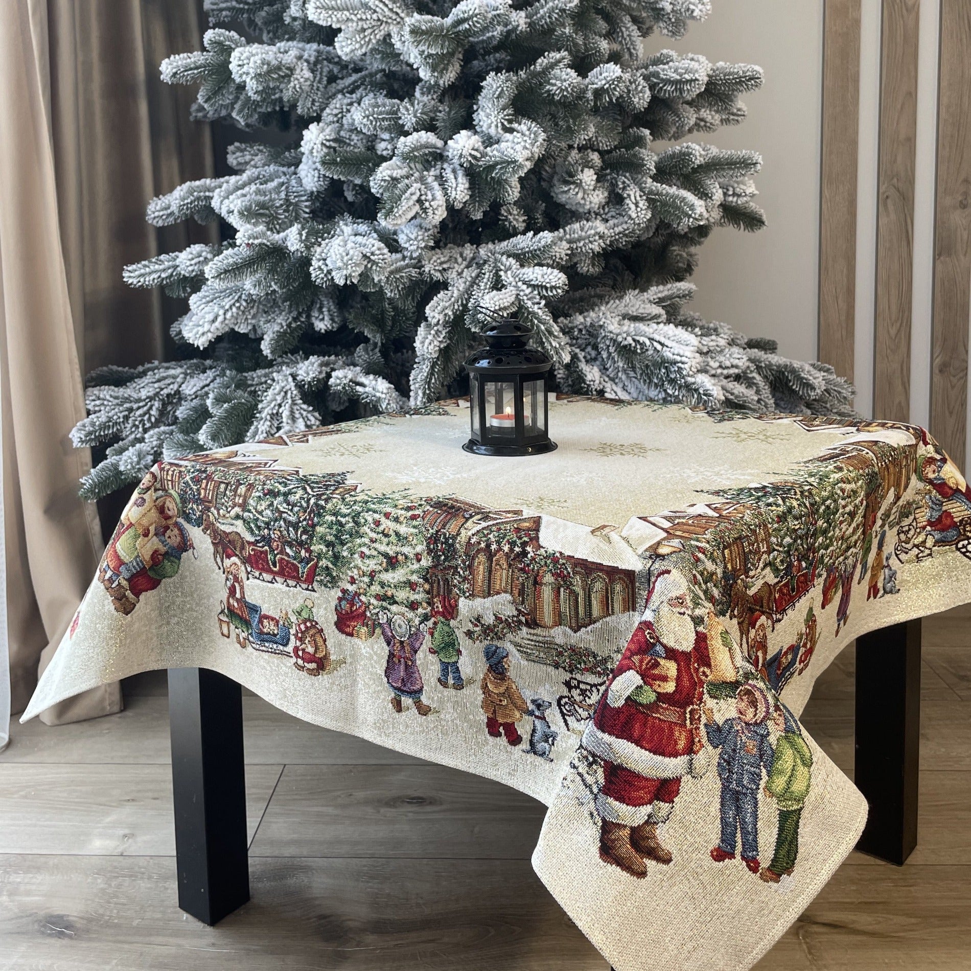 Tablecloth Christmas Golden Table Cover Santa Christmas Gifts X