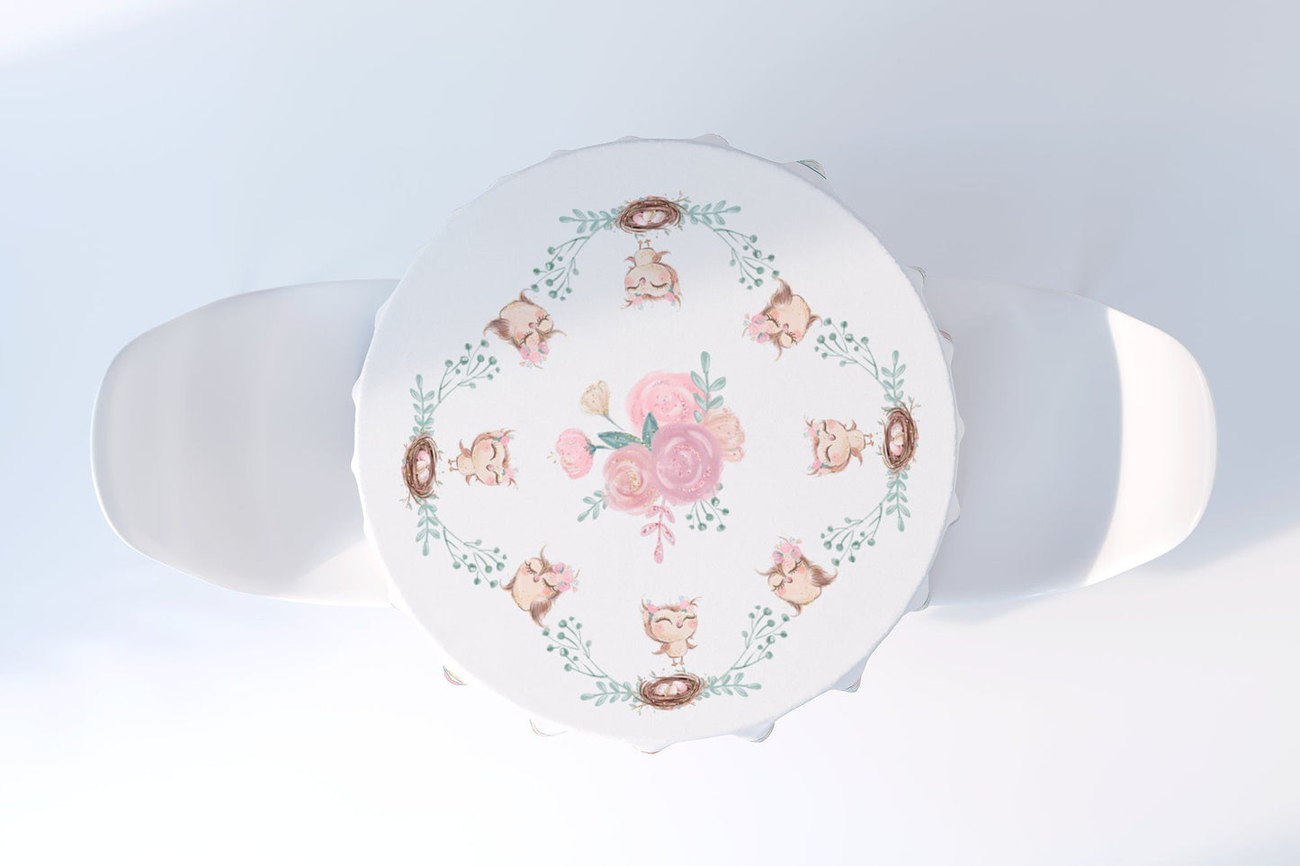 Owl Themed Tablecloths Cotton for Square or Round Table with Pink Flowers Funny Owls and Eggs Maystat