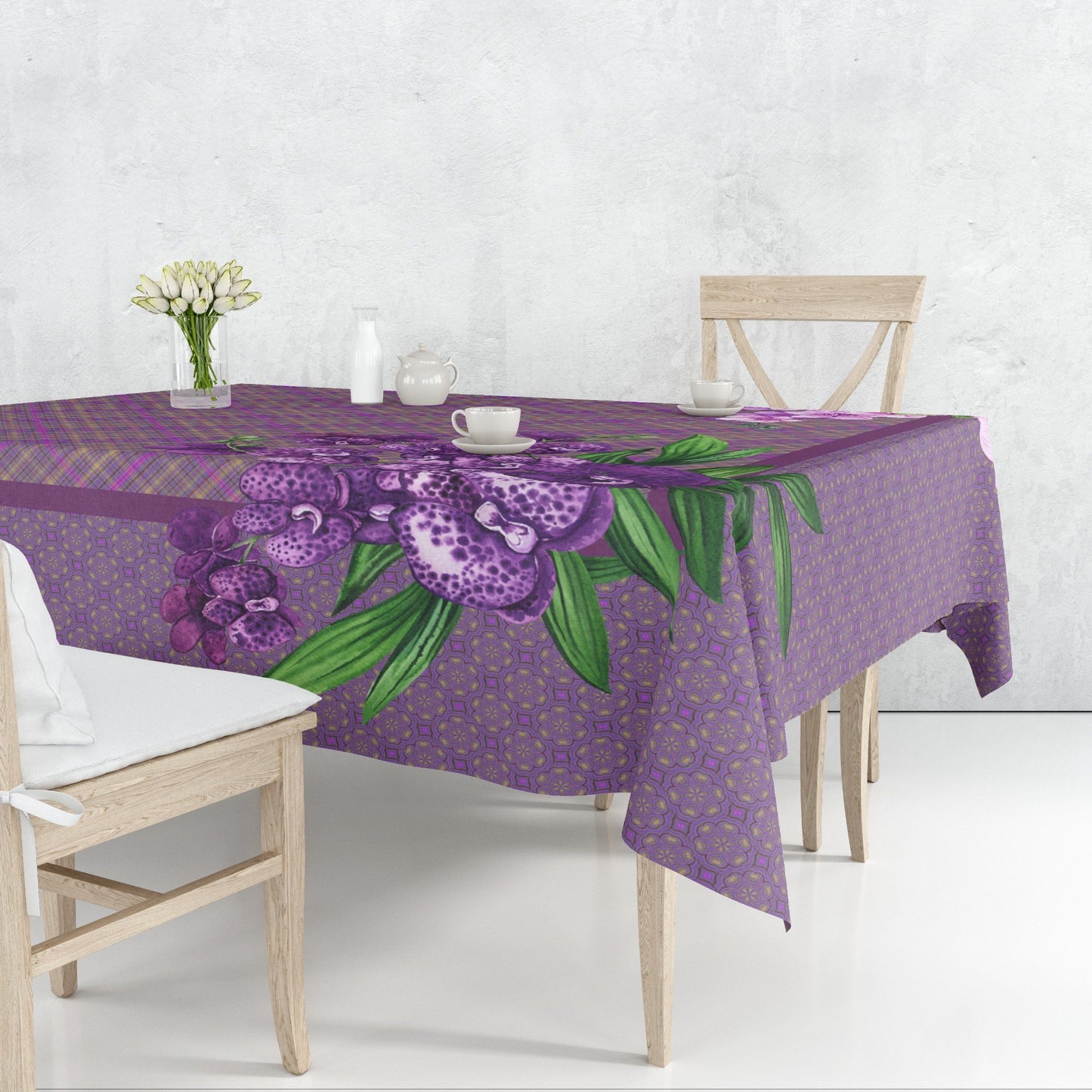 Cotton Tablecloth in Purple with OrchidsMaystat