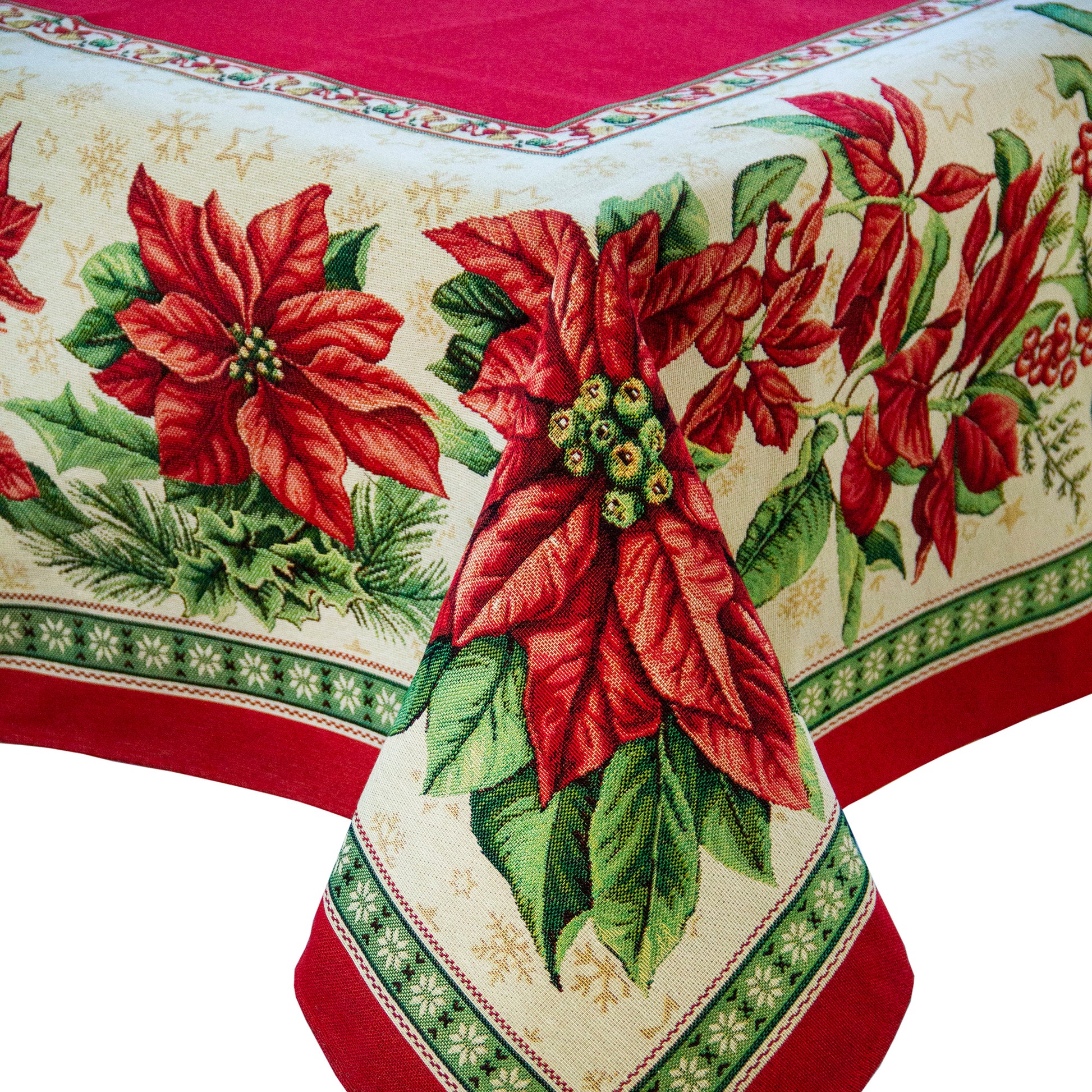 Christmas Tablecloth Red Poinsettia Holiday Centerpiece Fabric X-mas tablecloth for Rectangle Table