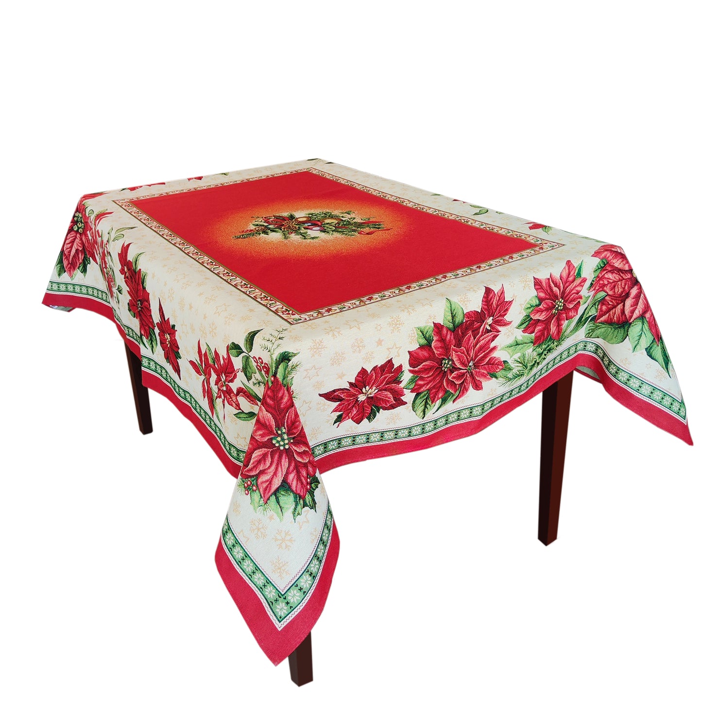 Christmas Tablecloth Red Poinsettia Holiday Centerpiece Fabric X-mas tablecloth for Rectangle Table