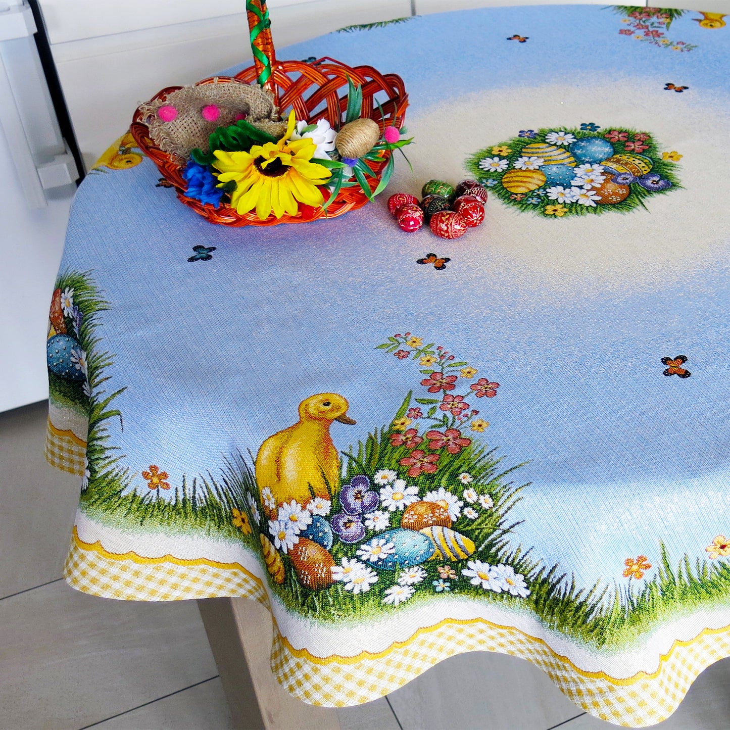 Easter Tablecloth Swan with Eggs Flowers and Golden thread Table Cover Square Rectangle