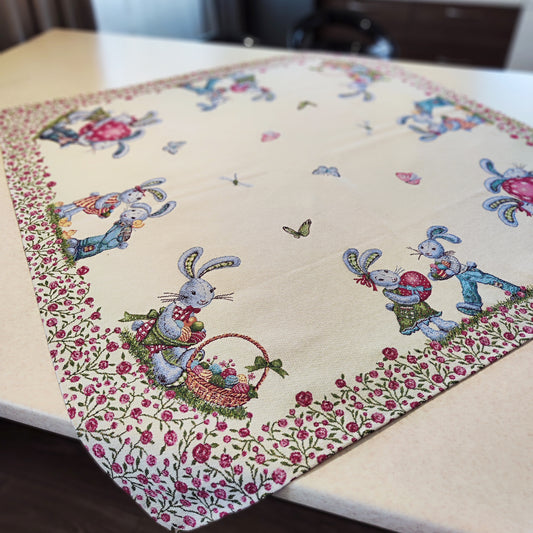 Table Topper Easter Cloth Napkins, Small Decorative Tapestry Tablecloth Toppers Napkins with Easter Bunny