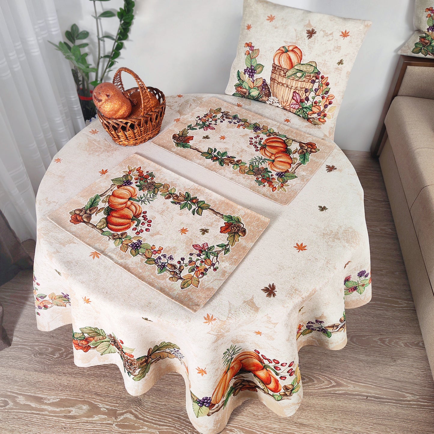 Thanksgiving Fall Square Cushion Covers, Washable Tapestry Halloween Throw Pillow Covers, Decorative zippered sofa 18in Cushions case Design Decorative Cushions Cover 