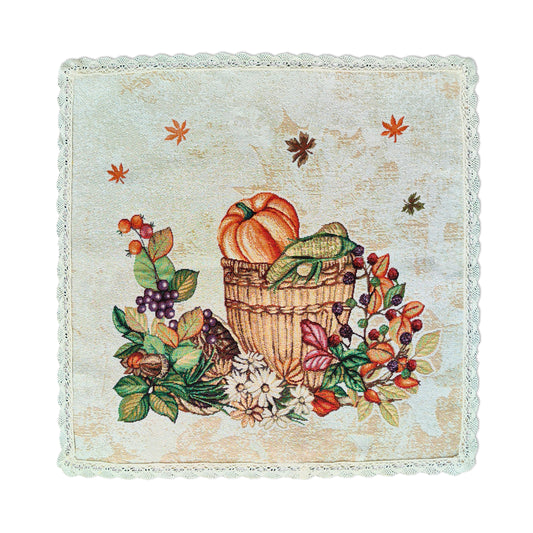 Pumpkin Thanksgiving Fall Table Topper Cloth Napkins, Small Decorative Tapestry Table Toppers Napkins with Pumpkins with Natural Lace