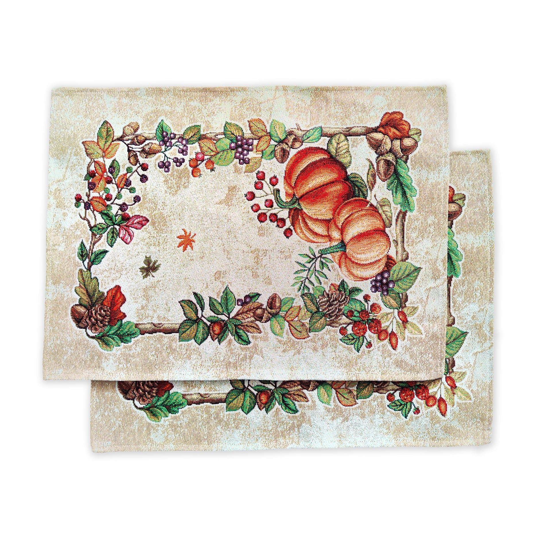 Thanksgiving Pumpkin Block Print Placemats Set of 2, Autumn Fall Dinner Place Mats, Tapestry Halloween placemats for rectangular table