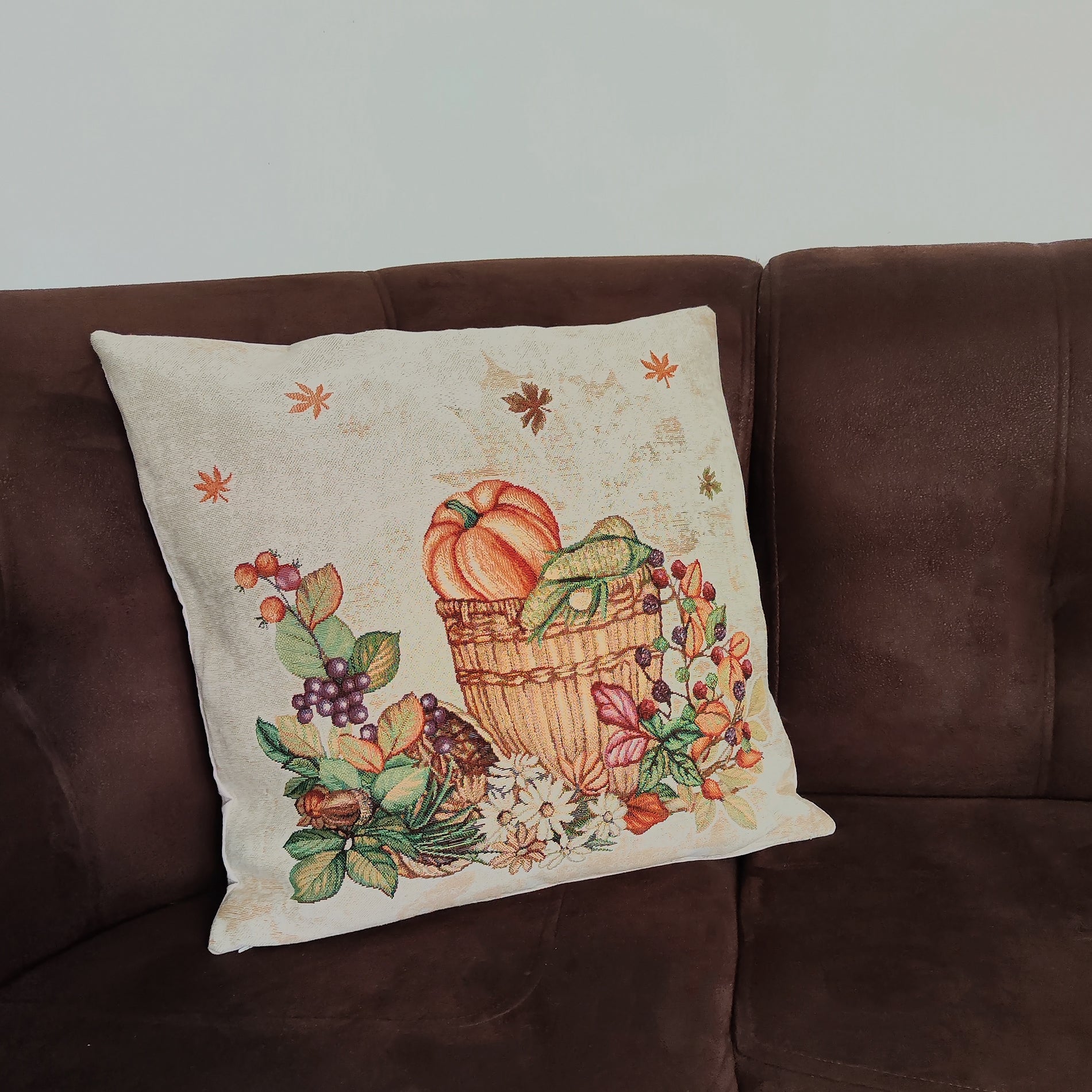 Thanksgiving Fall Square Cushion Covers, Washable Tapestry Halloween Throw Pillow Covers, Decorative zippered sofa 18in Cushions case Design Decorative Cushions Cover 