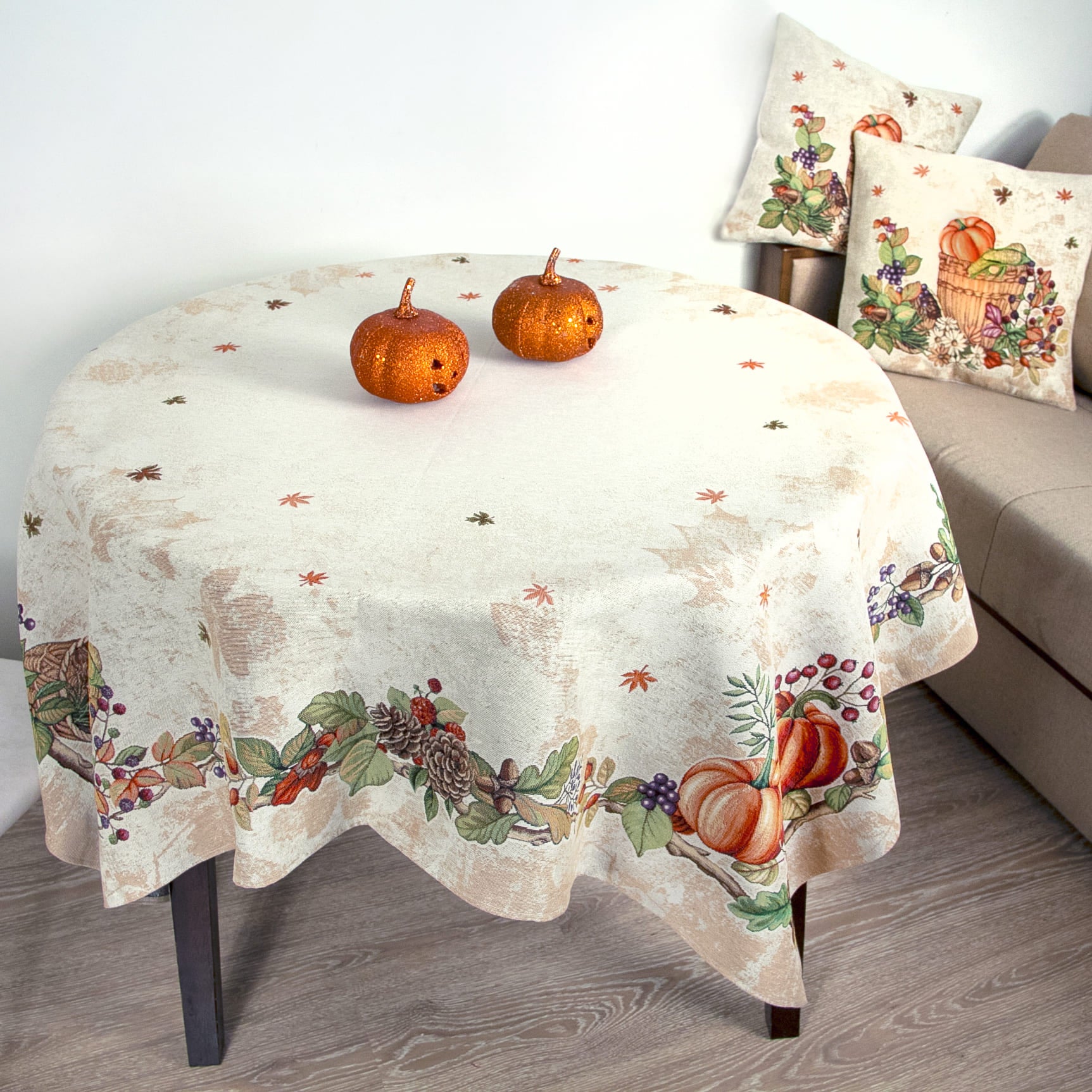 Pumpkin Fabric Halloween Tablecloth, Fall Thanksgiving Table Cloth Rectangle or Square,