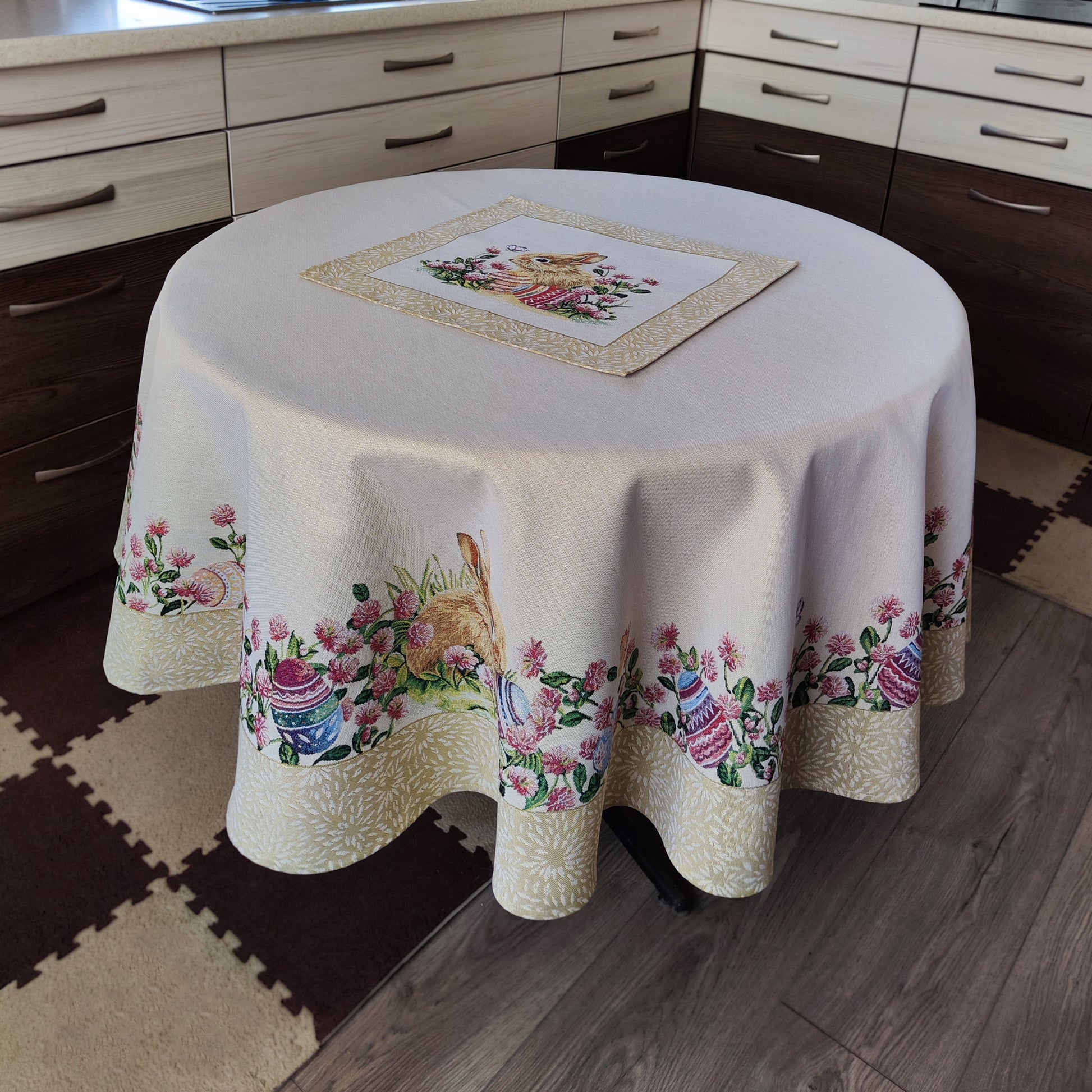 Easter Circle Tablecloths Block print tablecloth Round Flowers Tapestry Table linen for Round Table.