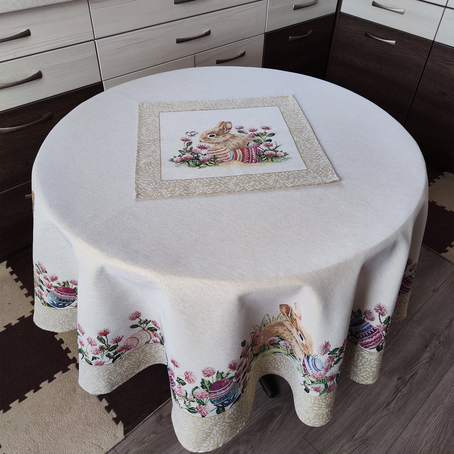 Easter Circle Tablecloths Block print tablecloth Round Flowers Tapestry Table linen for Round Table.