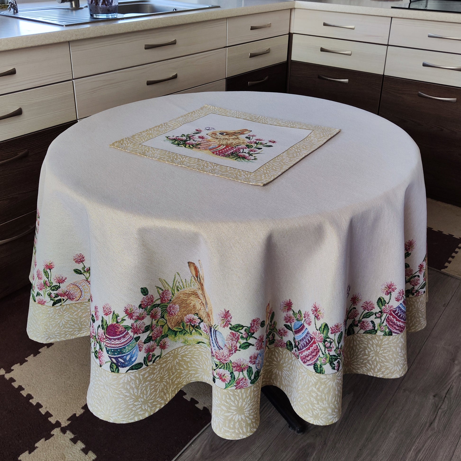 Easter Circle Tablecloths Block print tablecloth Round Flowers Tapestry Table linen for Round Table.