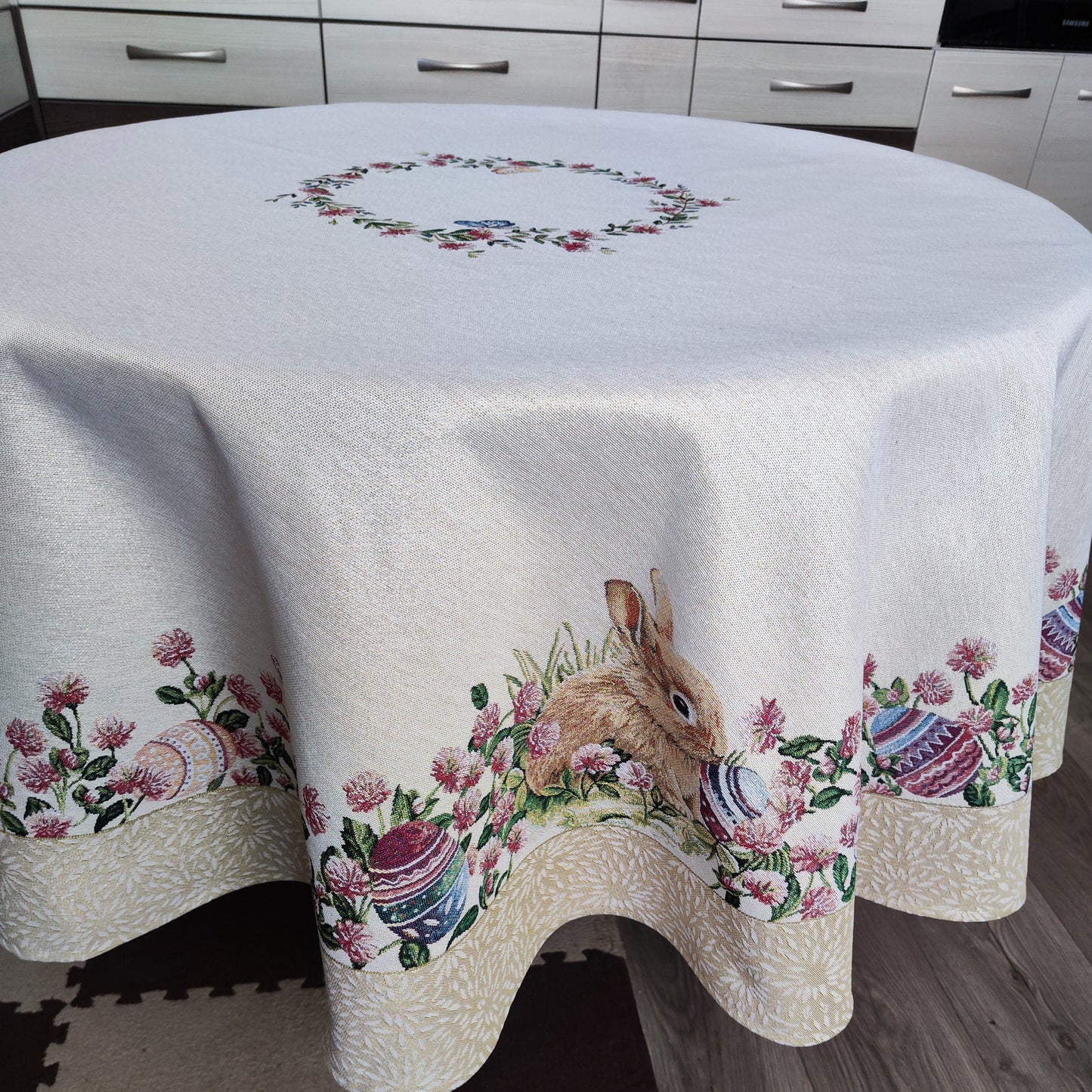 Easter Circle Tablecloths Block print tablecloth Round Flowers Tapestry Table linen for Round Table.