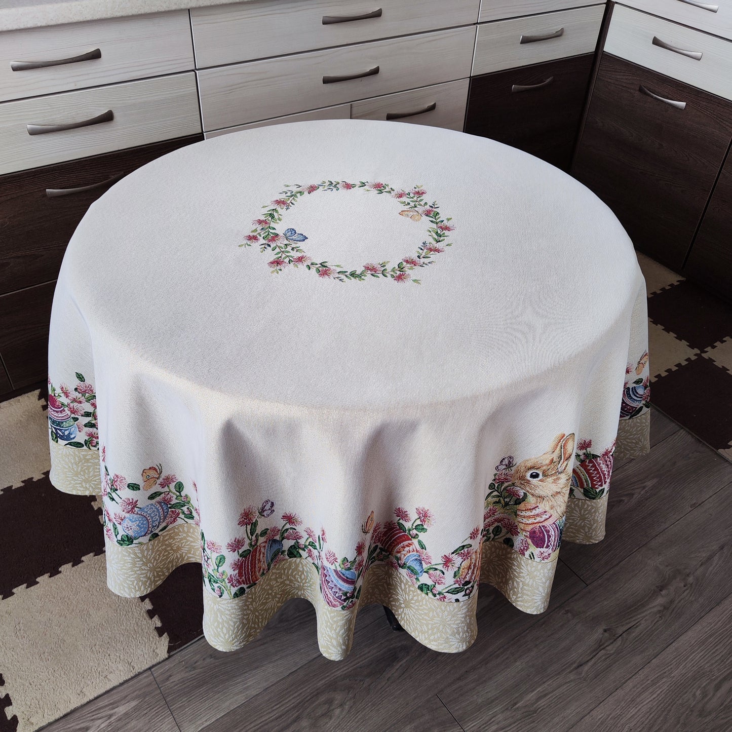 Easter Tablecloth with Eggs Flowers and Golden thread small Square table cloth