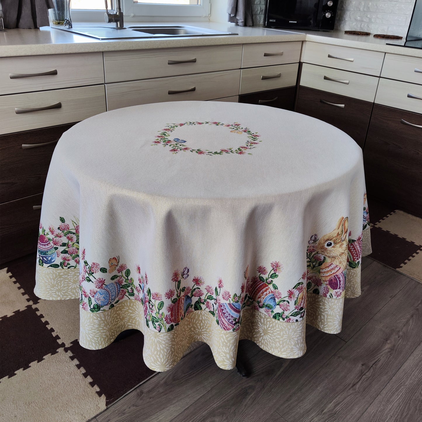 Easter Circle Tablecloths Block print tablecloth Round Flowers Tapestry Table linen for Round Table.