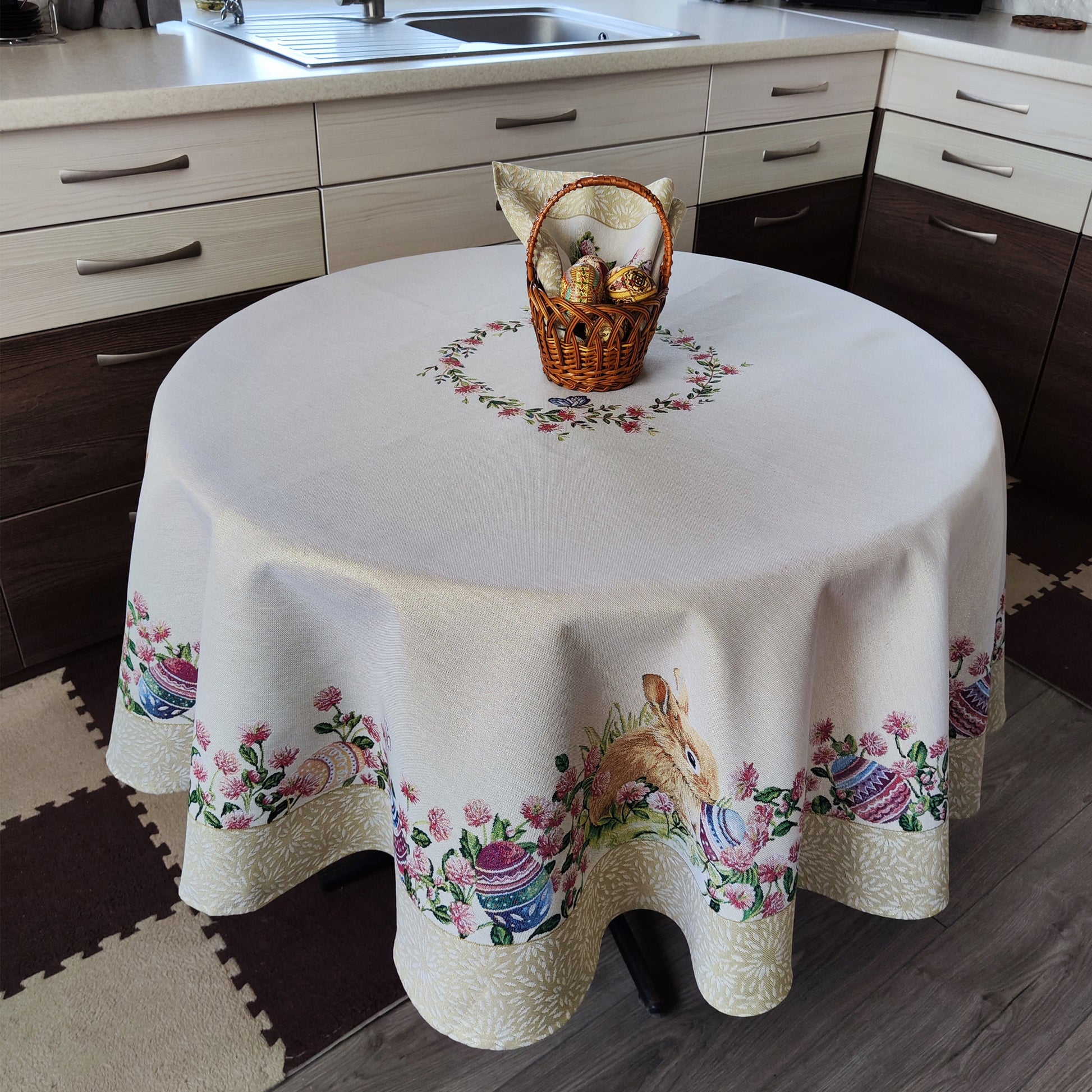 Easter Circle Tablecloths Block print tablecloth Round Flowers Tapestry Table linen for Round Table.