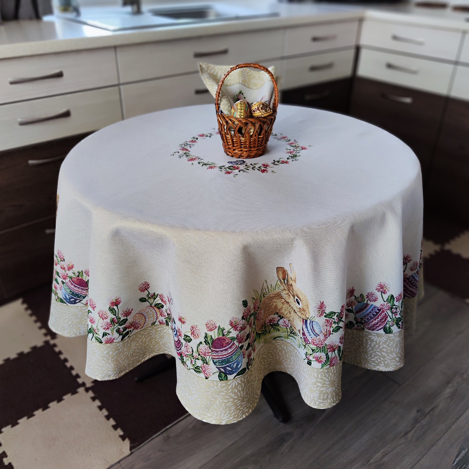 Easter Circle Tablecloths Block print tablecloth Round Flowers Tapestry Table linen for Round Table.