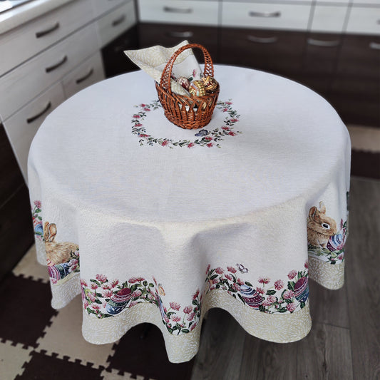 Easter Circle Tablecloths Block print tablecloth Round Flowers Tapestry Table linen for Round Table.