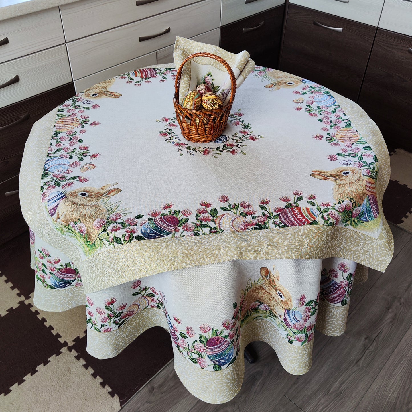 Easter Circle Tablecloths Block print tablecloth Round Flowers Tapestry Table linen for Round Table.