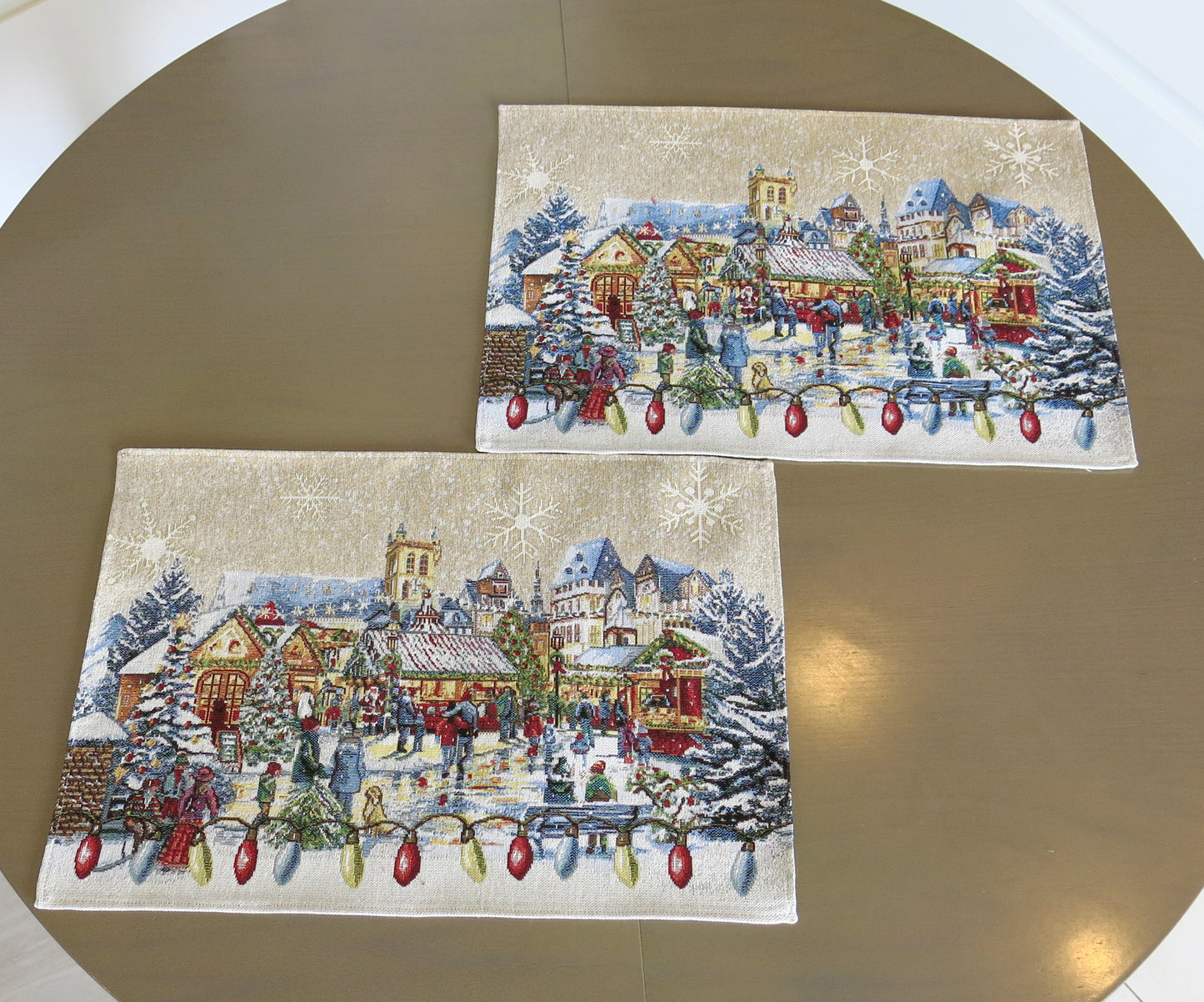 Placemats Christmas Holiday Set of 2 Glitter with golden Lurex Christmas Old Square