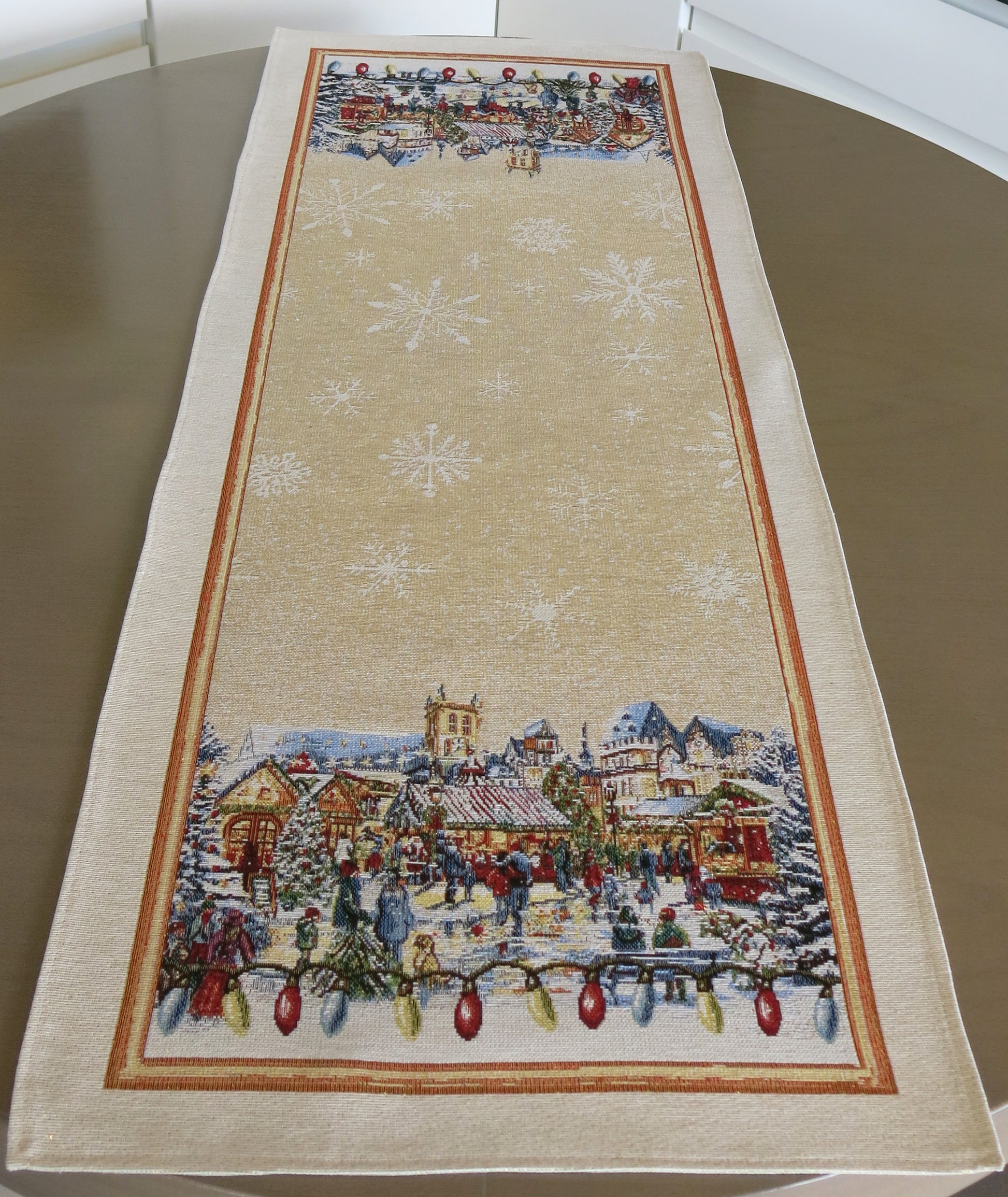 Table Runner Christmas Golden Threads Fabric Tapestry Rectangular Napperon Old Square