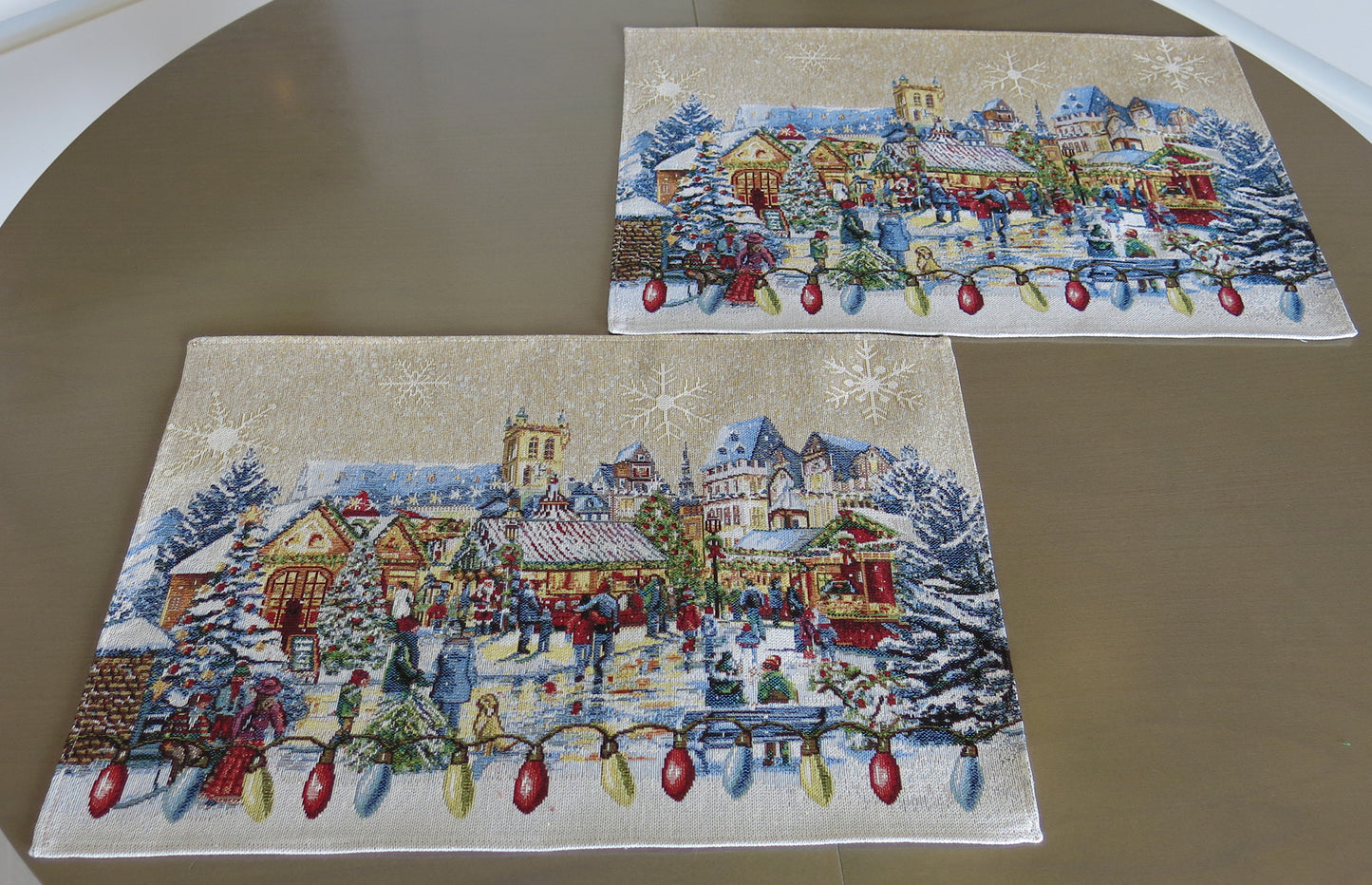 Placemats Christmas Holiday Set of 2 Glitter with golden Lurex Christmas Old Square