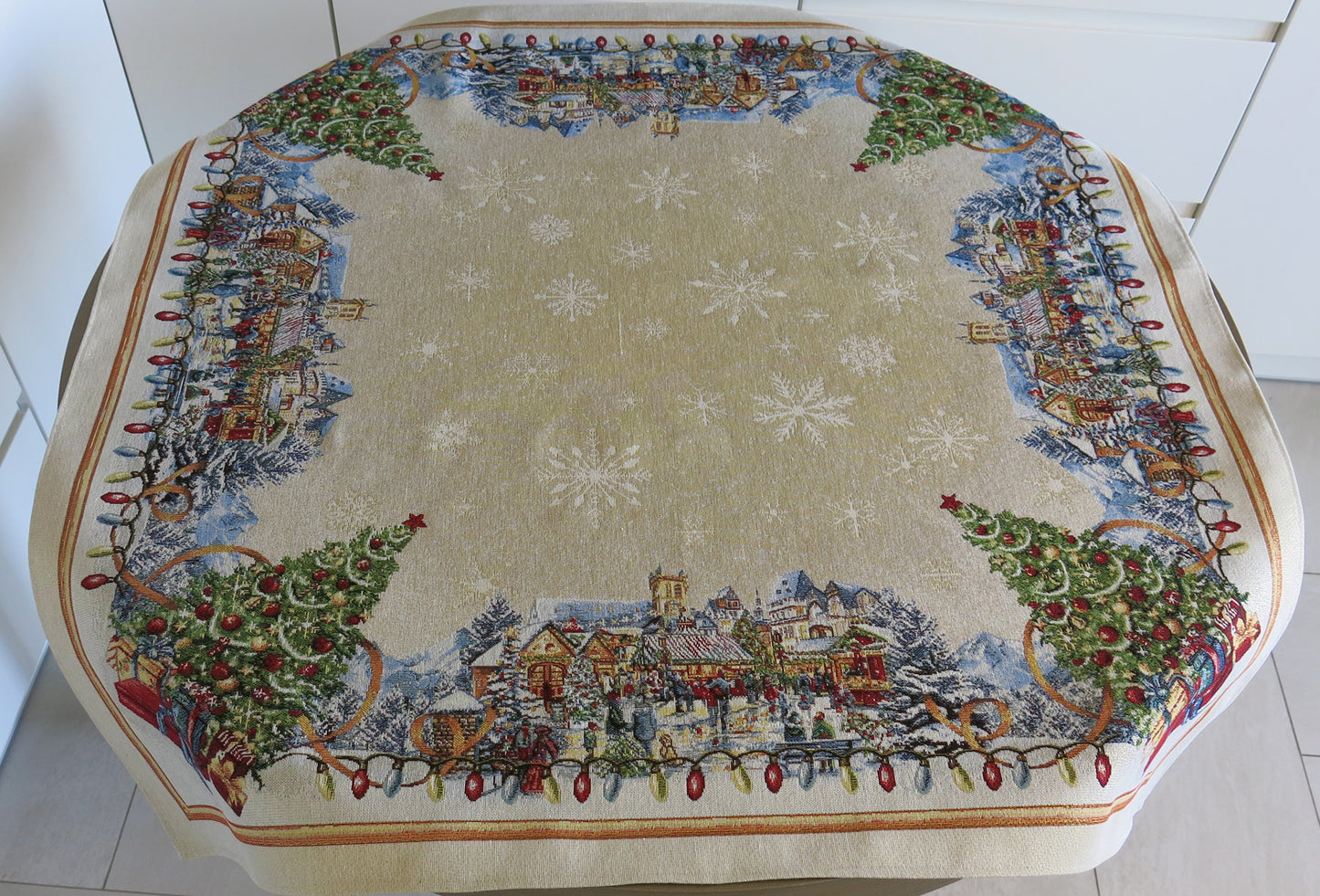 Tablecloth Christmas Old Square Golden Threads Tapestry Fabric Table Cover X-mas table cloth