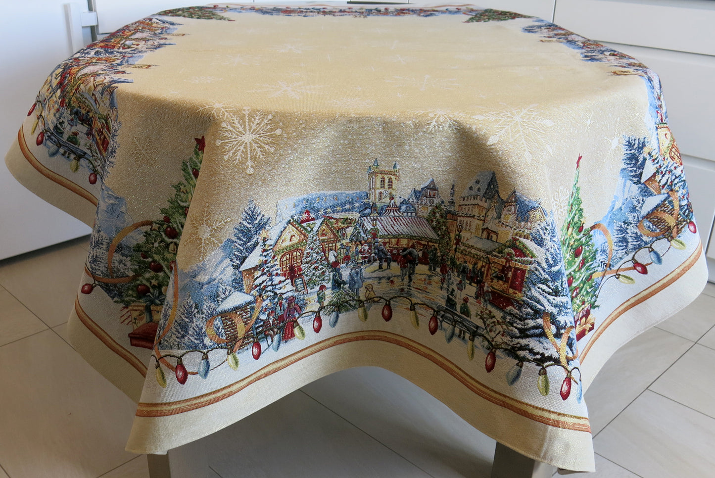 Tablecloth Christmas Old Square Golden Threads Tapestry Fabric Table Cover X-mas table cloth