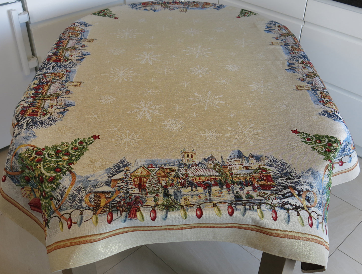 Tablecloth Christmas Old Square Golden Threads Tapestry Fabric Table Cover X-mas table cloth