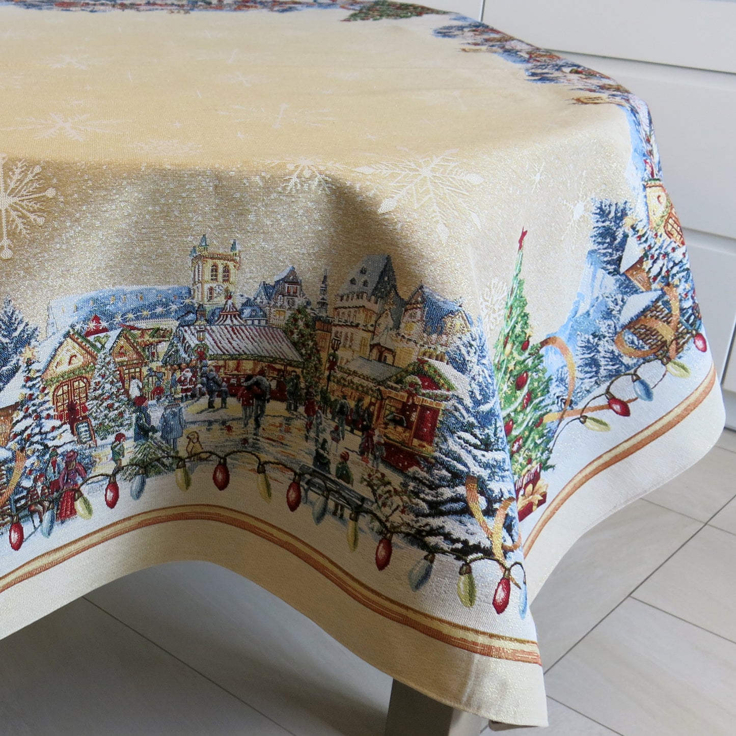 Tablecloth Christmas Old Square Golden Threads Tapestry Fabric Table Cover X-mas table cloth