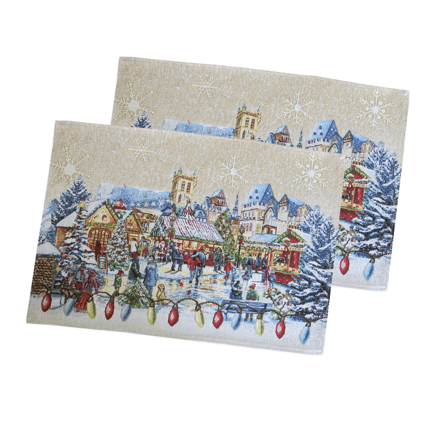 Placemats Christmas Holiday Set of 2 Glitter with golden Lurex Christmas Old Square