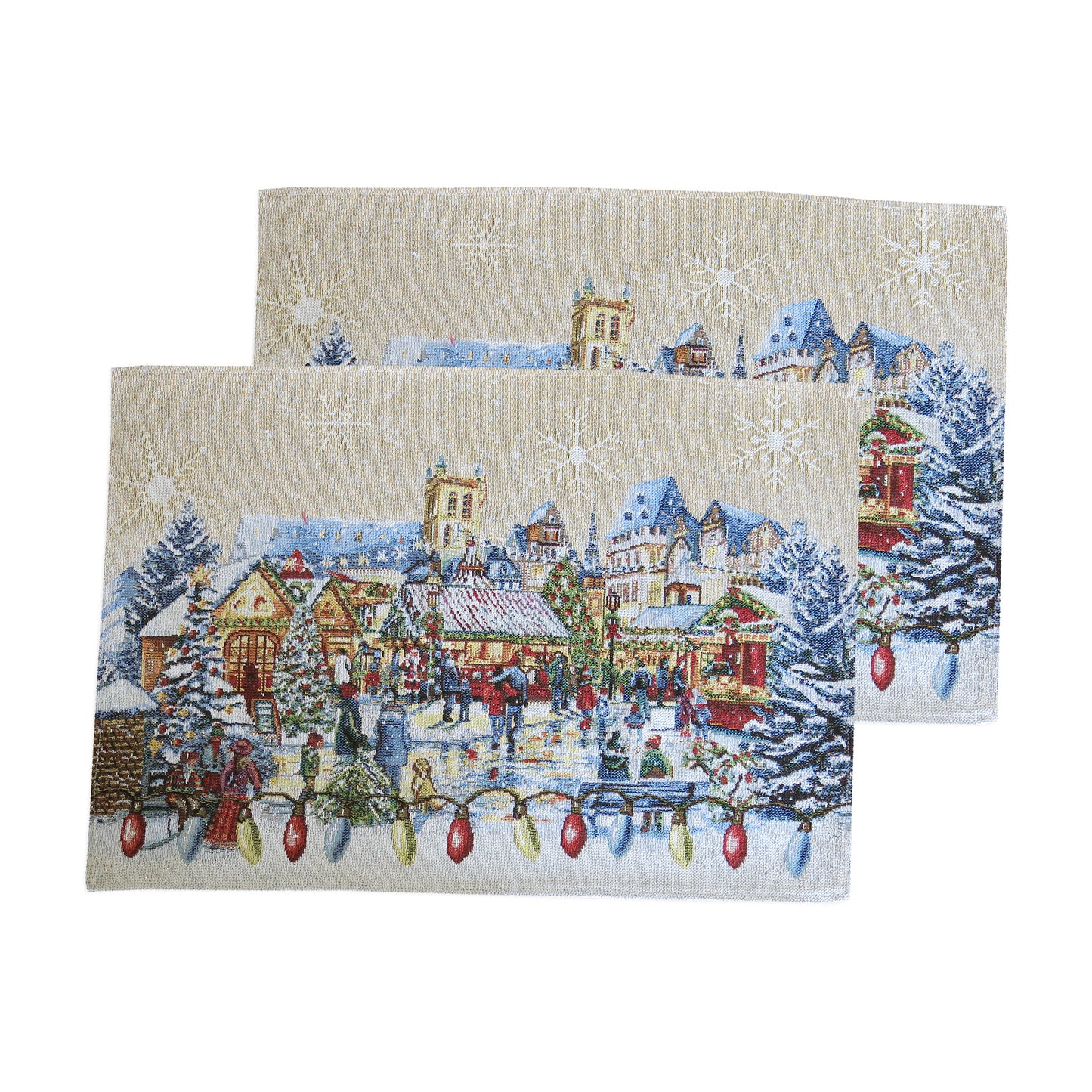 Placemats Christmas Holiday Set of 2 Glitter with golden Lurex Christmas Old Square