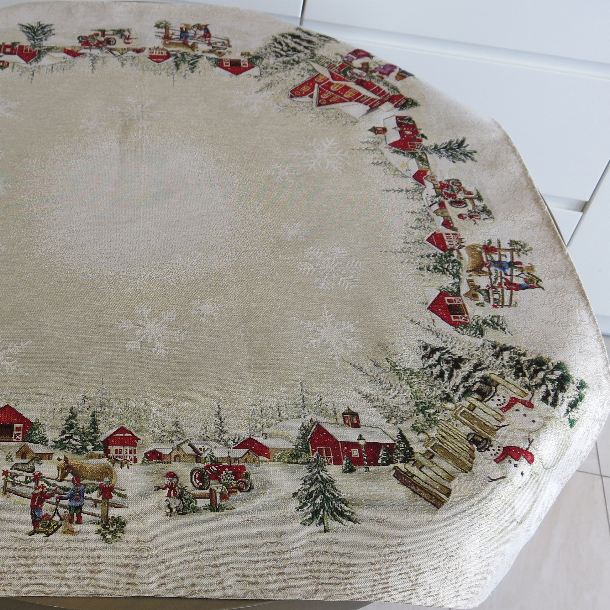 Tablecloth Christmas Block print Golden Fabric X-mas tablecloth for Rectangle Table Snowmen