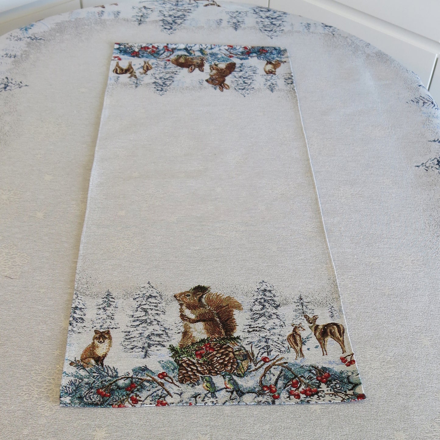 Table Runner Christmas Silver Threads Fabric Tapestry Rectangular Napperon Fairy Forest