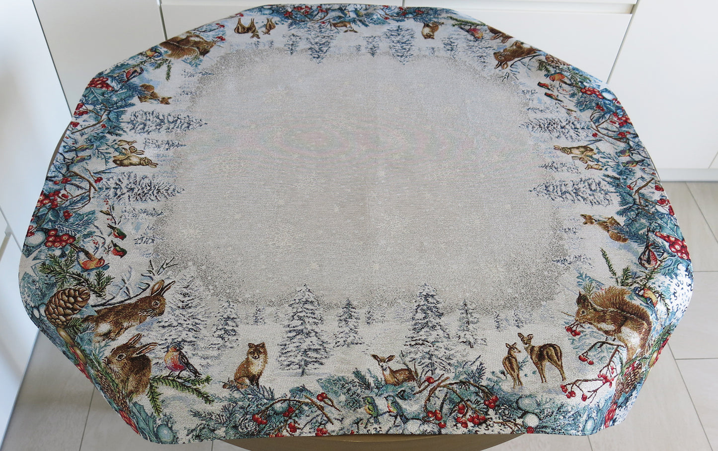 Tablecloth Christmas Fabric Holiday for Square Rectangle Table Silver threads Fairy Forest