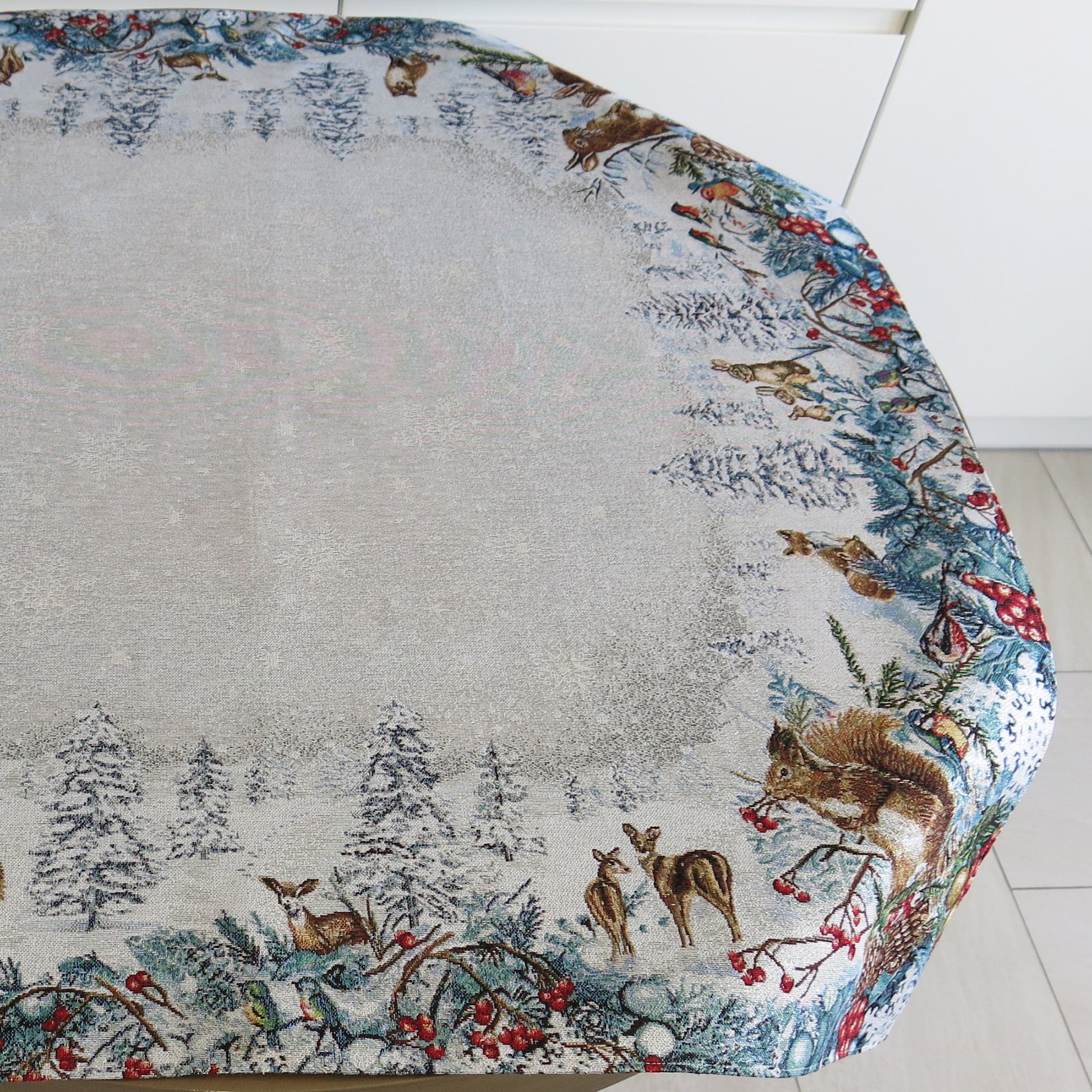 Tablecloth Christmas Fabric Holiday for Square Rectangle Table Silver threads Fairy Forest