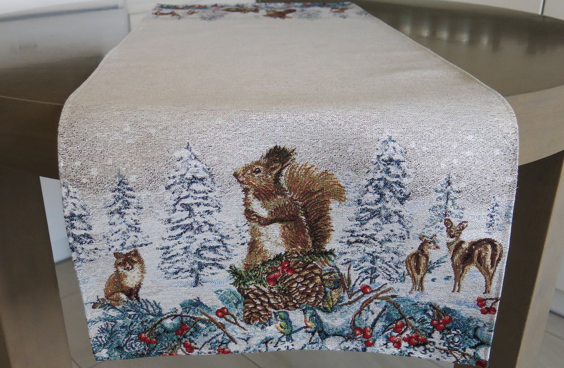 Table Runner Christmas Silver Threads Fabric Tapestry Rectangular Napperon Fairy Forest