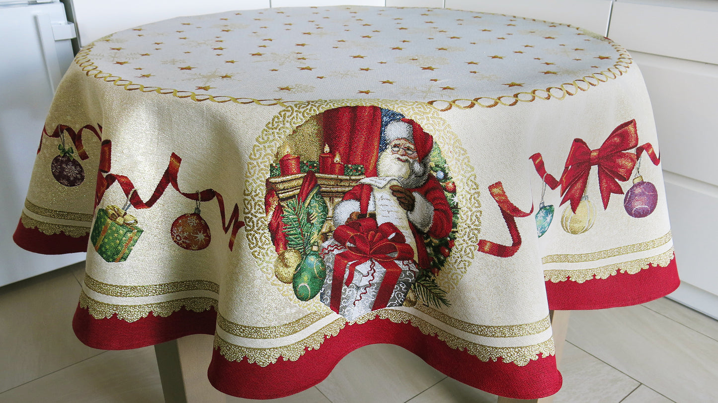 Tablecloth Christmas Circle Block print Golden tablecloths Round Tapestry Table linen for Round Table