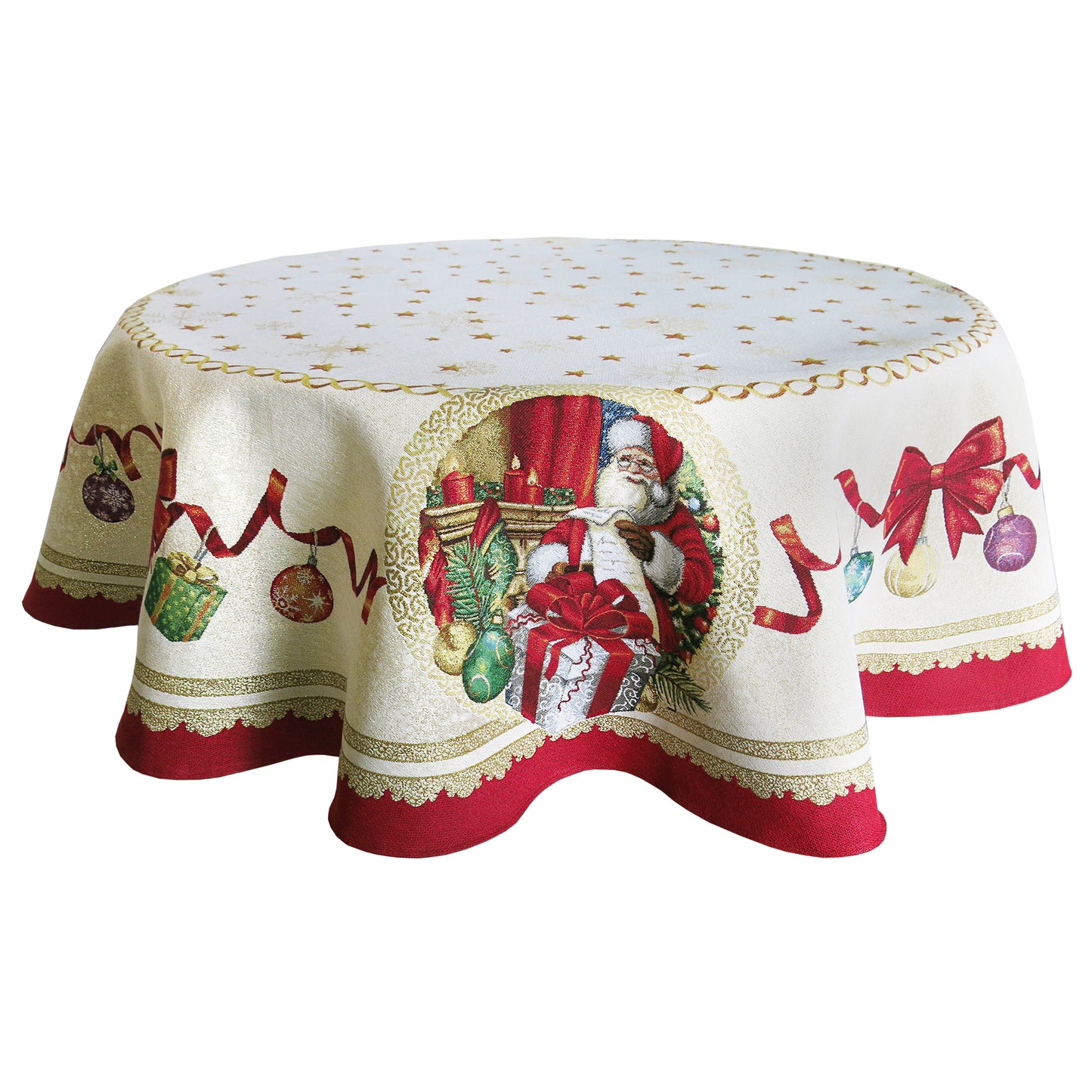 Tablecloth Christmas Circle Block print Golden tablecloths Round Tapestry Table linen for Round Table