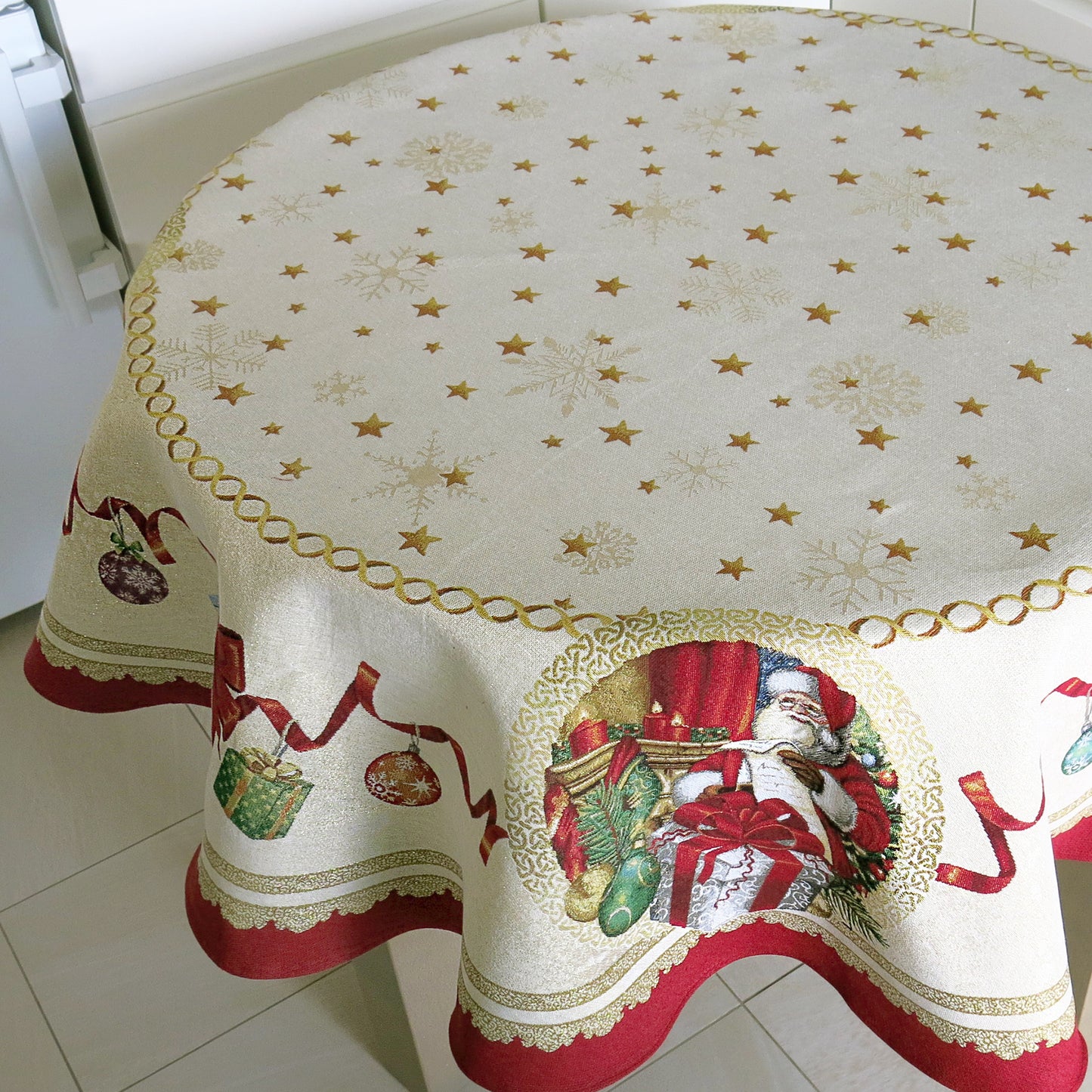 Tablecloth Christmas Circle Block print Golden tablecloths Round Tapestry Table linen for Round Table