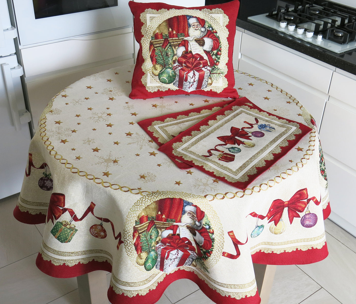 Cushion Cover Christmas Red Decorative Pillowcase with Santa and Gold threads