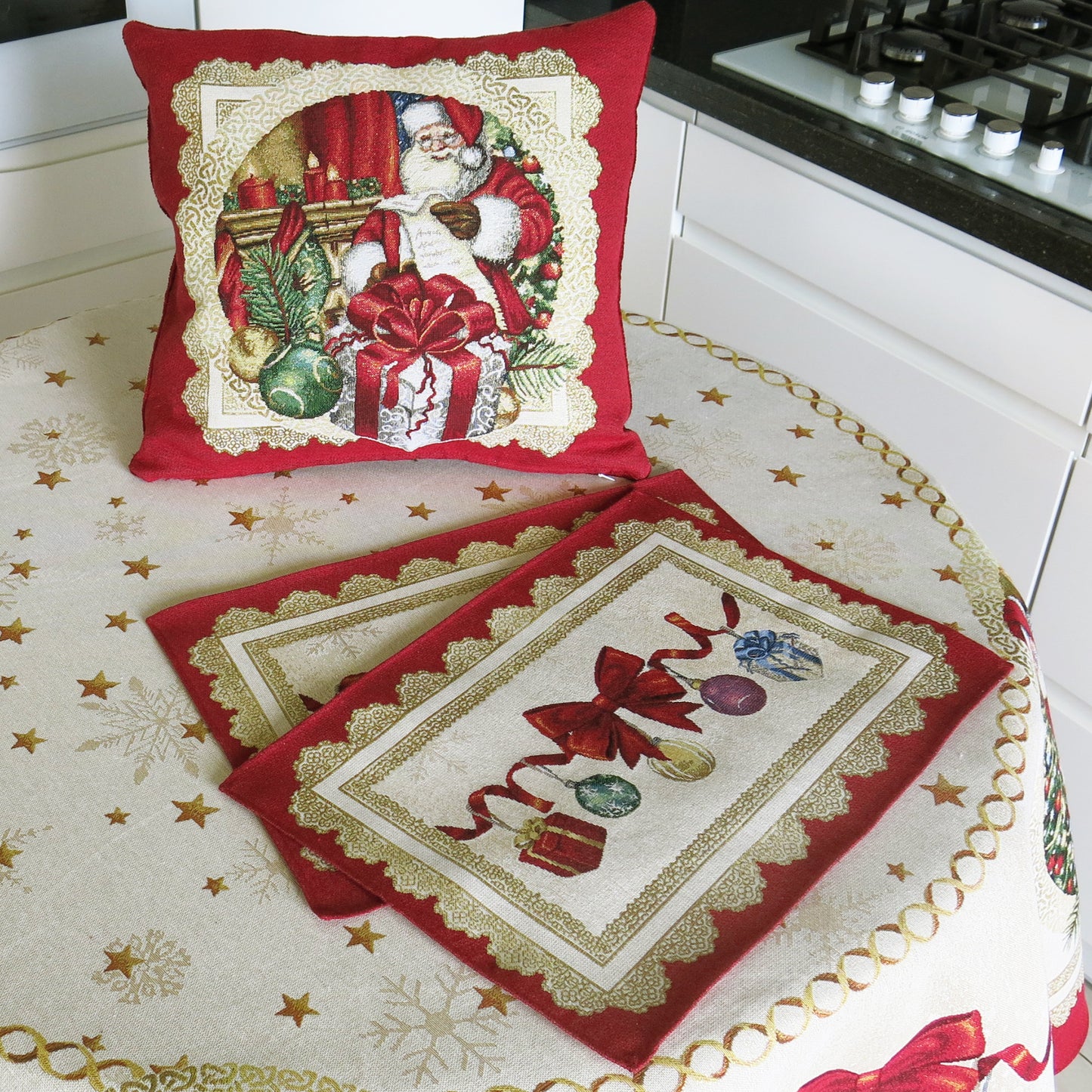 Cushion Cover Christmas Red Decorative Pillowcase with Santa and Gold threads